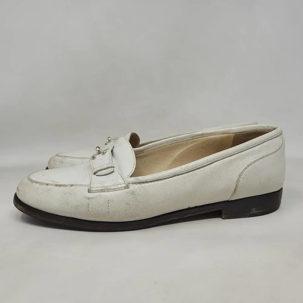VTG Chanel Shoes 5 Cream Leather Loafers Flats CC Turnlock Old Money Luxury‎ 90s